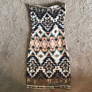 Strapless Aztec sequin dress